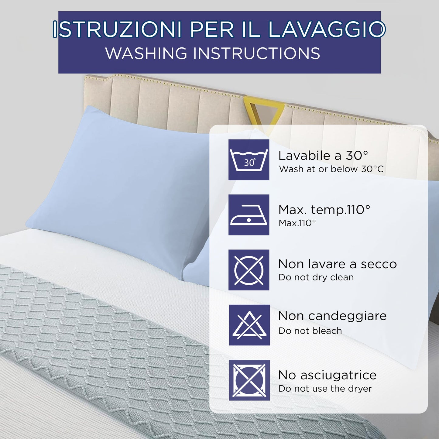 Coppia federe cuscini letto in cotone Copricuscini guanciale in tinta unita 7127