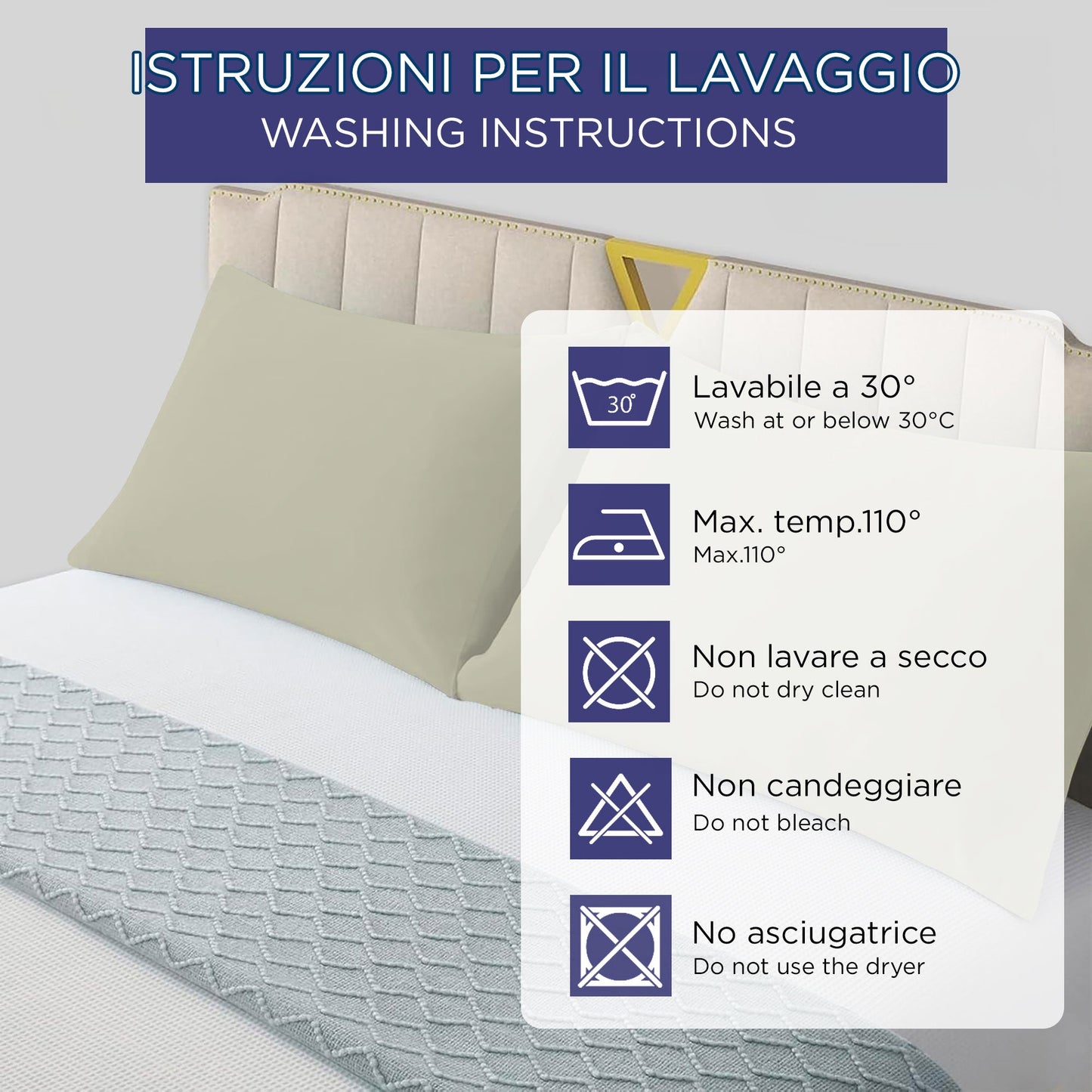 Coppia federe cuscini letto in cotone Copricuscini guanciale in tinta unita 7127