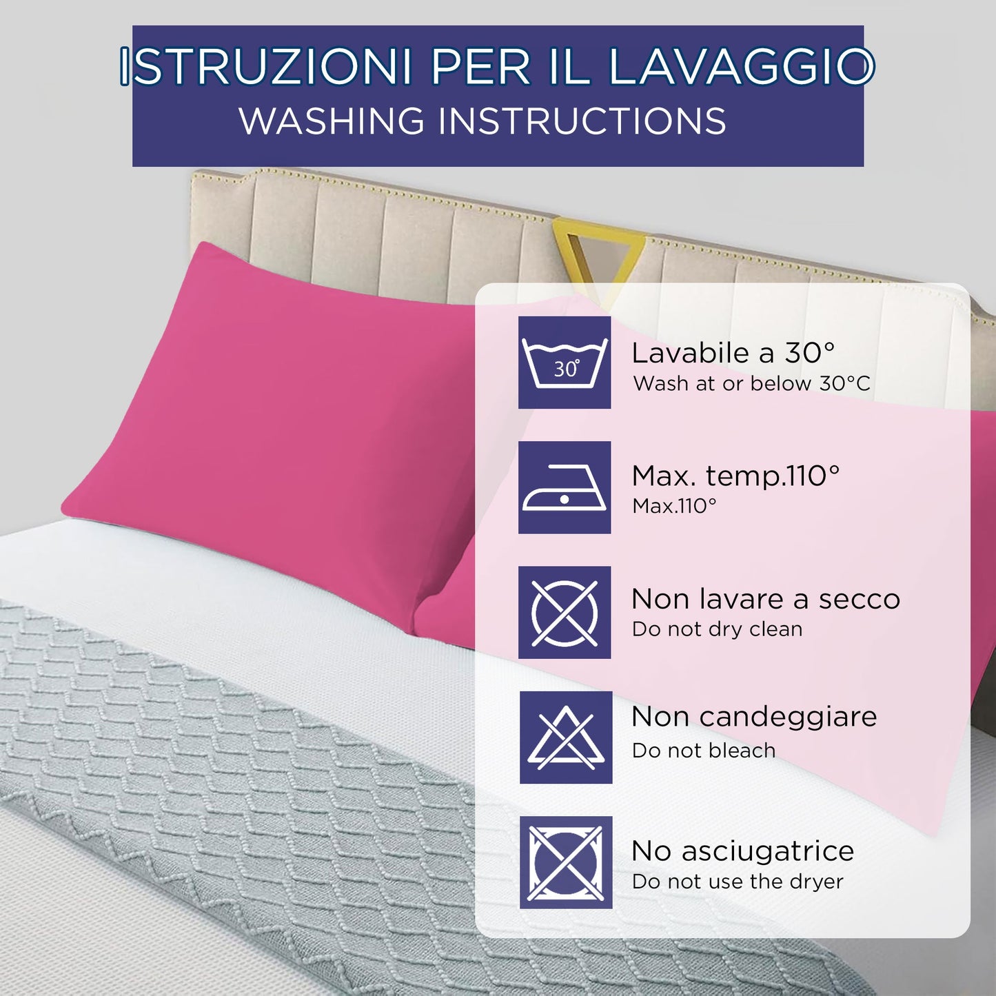 Coppia federe cuscini letto in cotone Copricuscini guanciale in tinta unita 7127