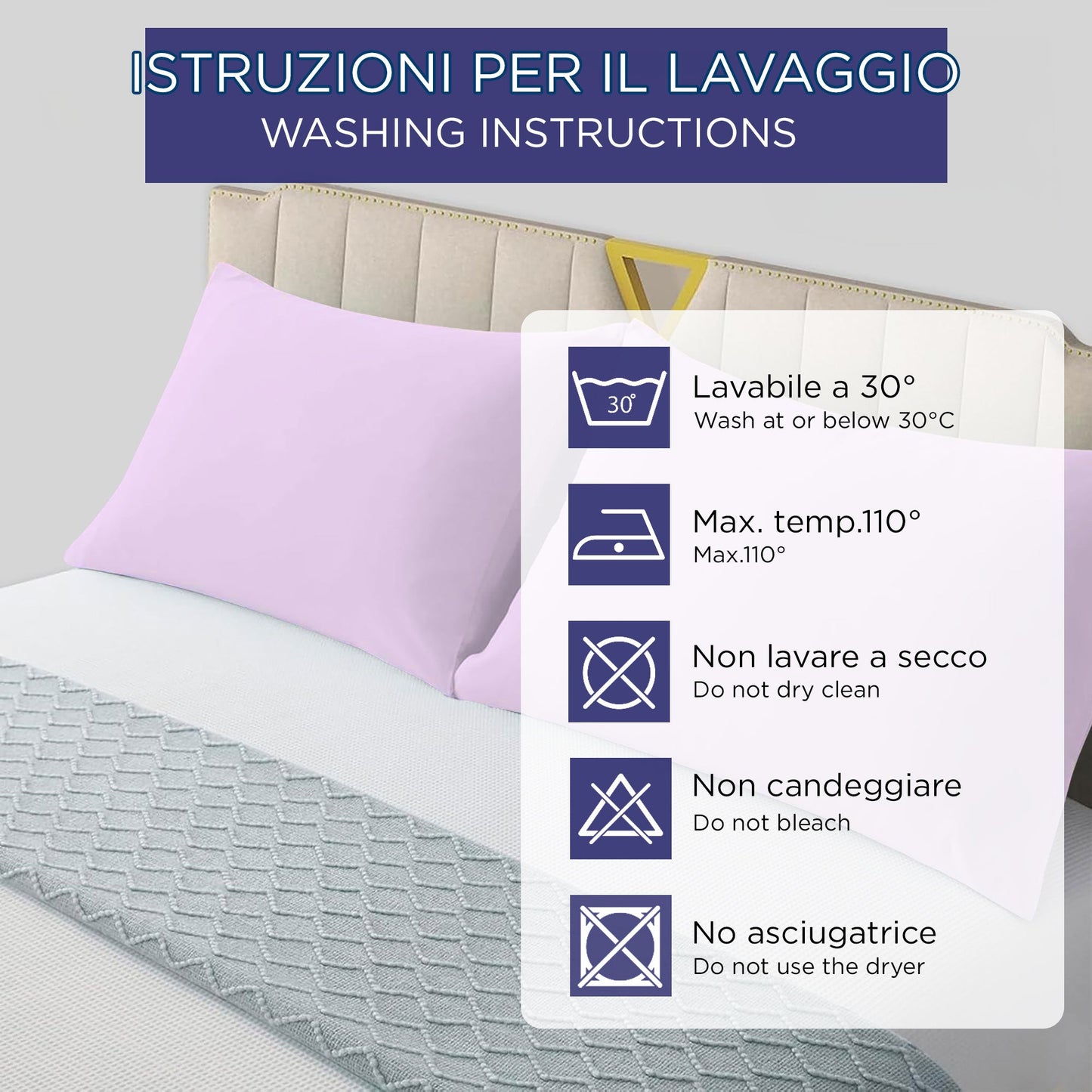 Coppia federe cuscini letto in cotone Copricuscini guanciale in tinta unita 7127