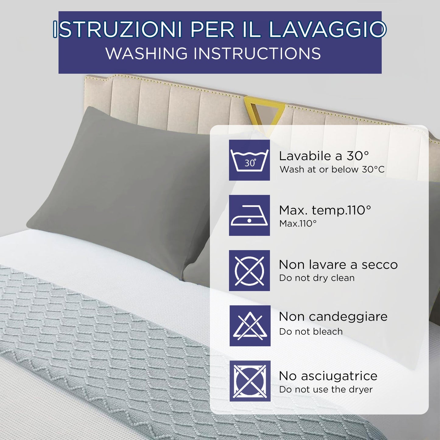 Coppia federe cuscini letto in cotone Copricuscini guanciale in tinta unita 7127