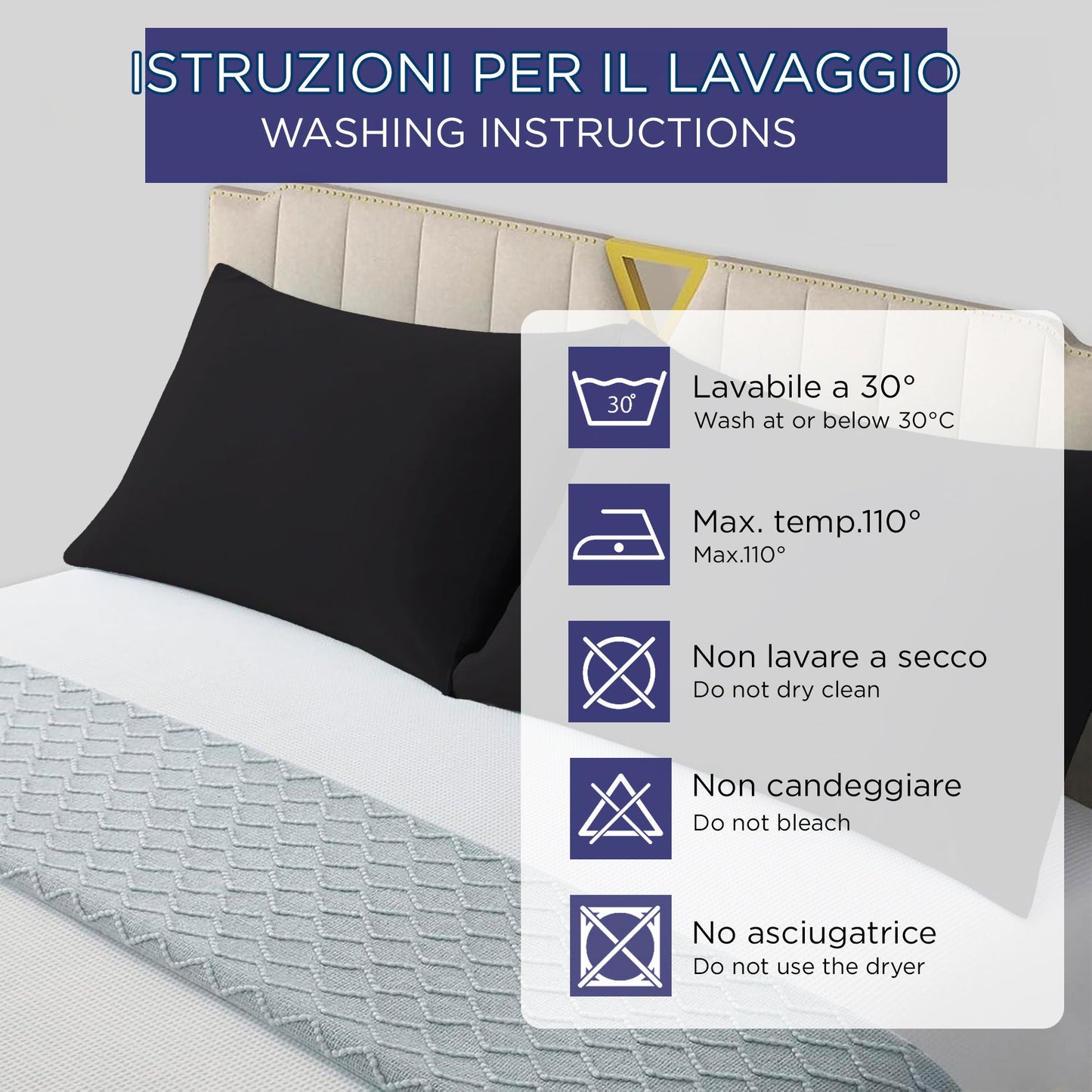 Coppia federe cuscini letto in cotone Copricuscini guanciale in tinta unita 7127