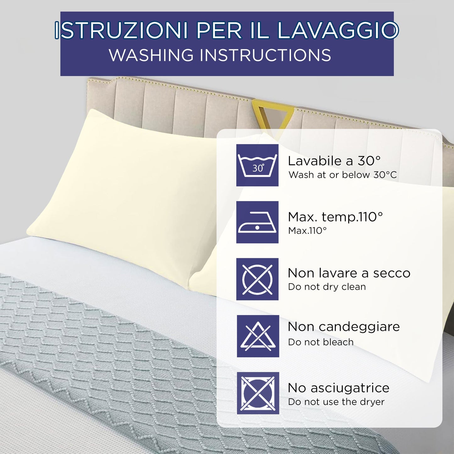 Coppia federe cuscini letto in cotone Copricuscini guanciale in tinta unita 7127