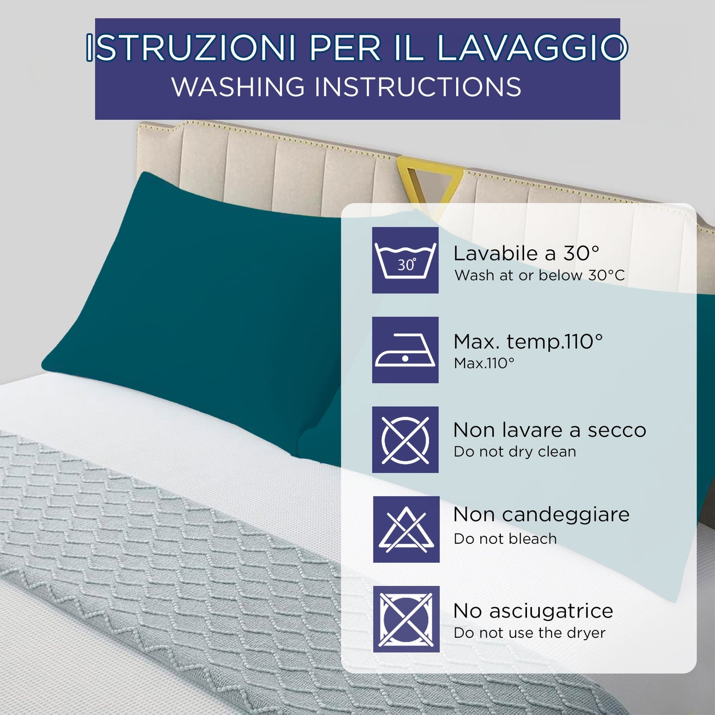 Coppia federe cuscini letto in cotone Copricuscini guanciale in tinta unita 7127