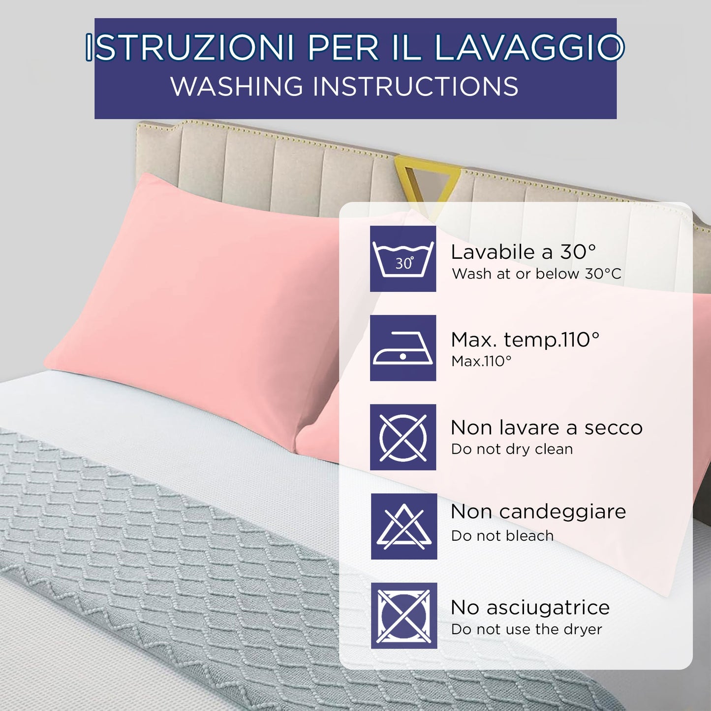 Coppia federe cuscini letto in cotone Copricuscini guanciale in tinta unita 7127