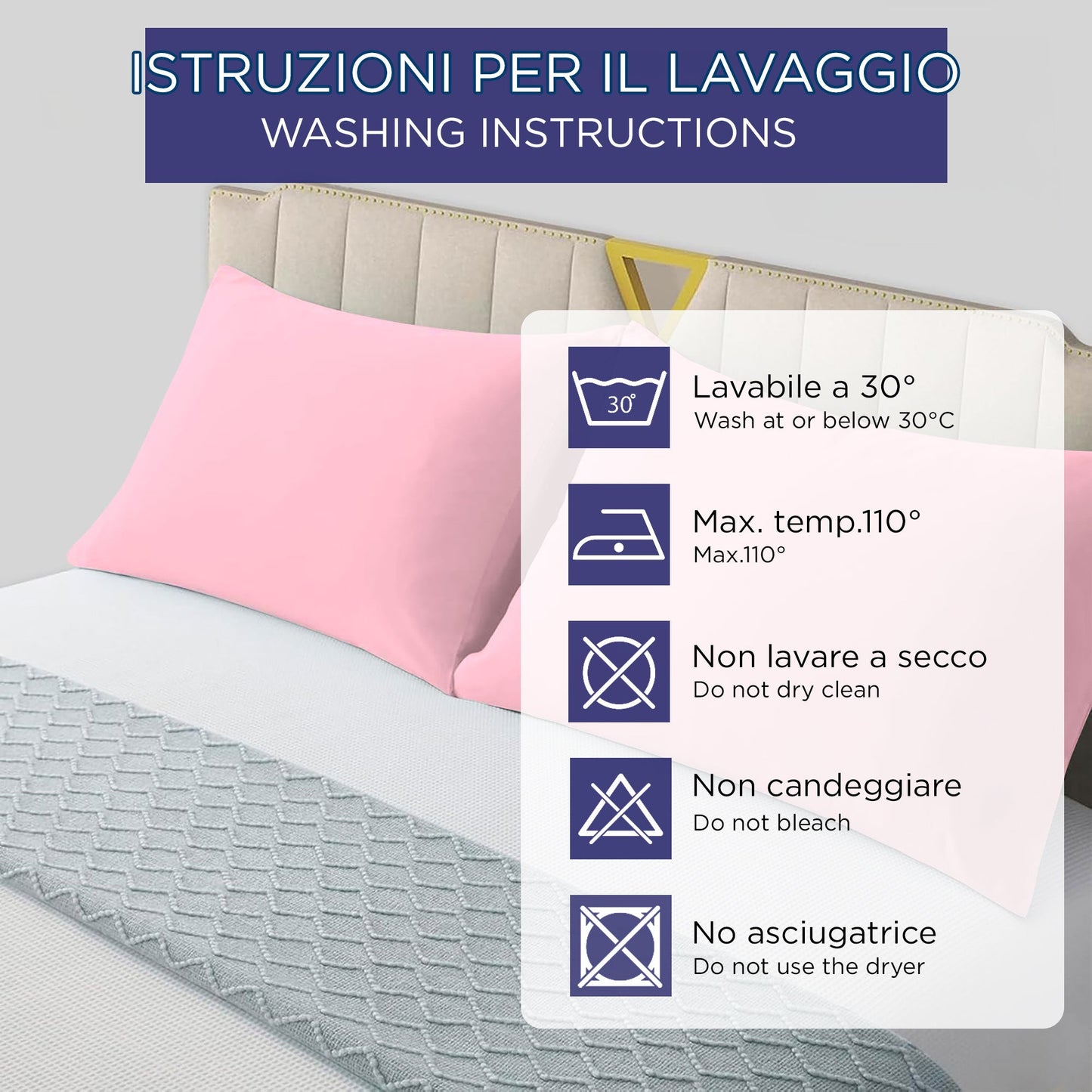 Coppia federe cuscini letto in cotone Copricuscini guanciale in tinta unita 7127