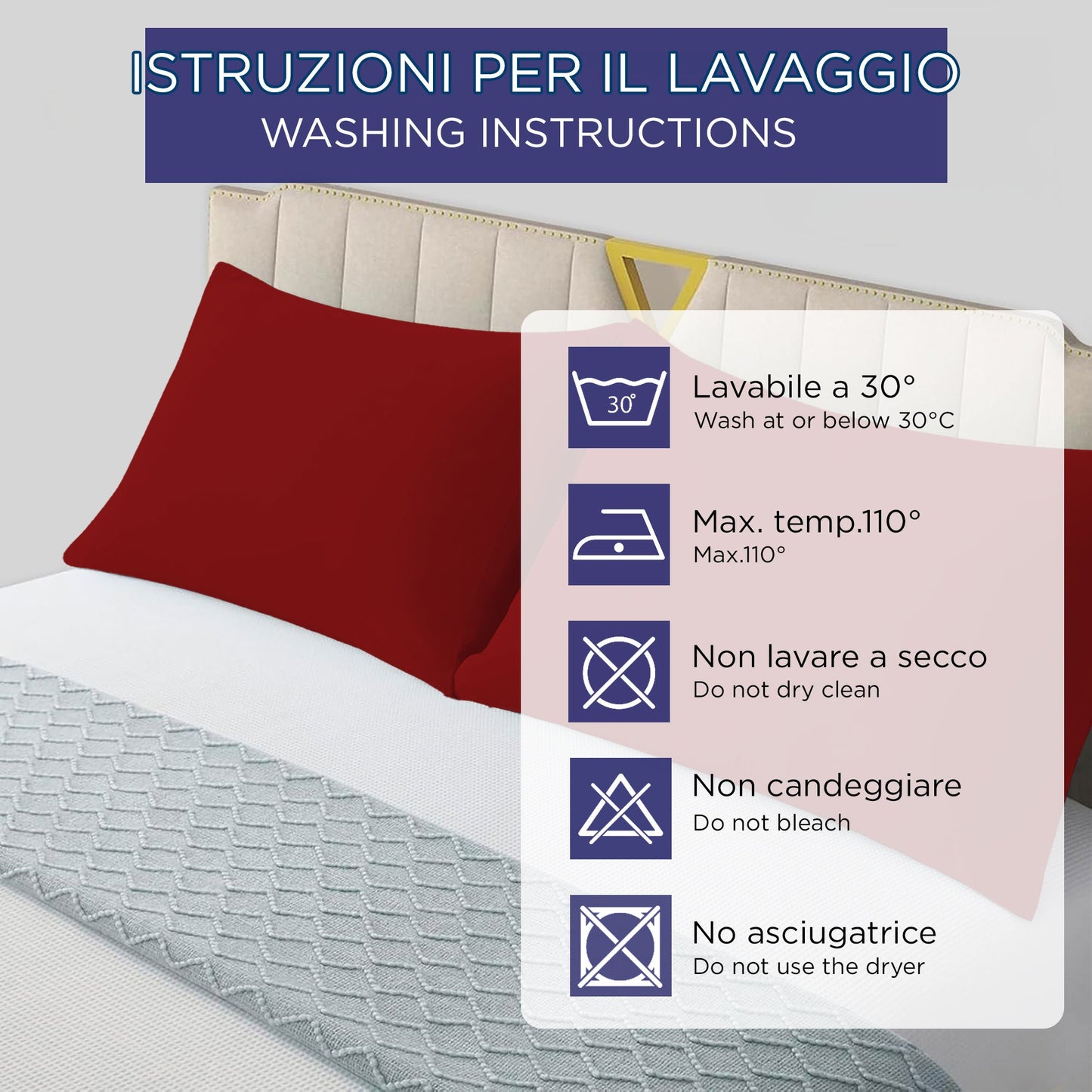 Coppia federe cuscini letto in cotone Copricuscini guanciale in tinta unita 7127