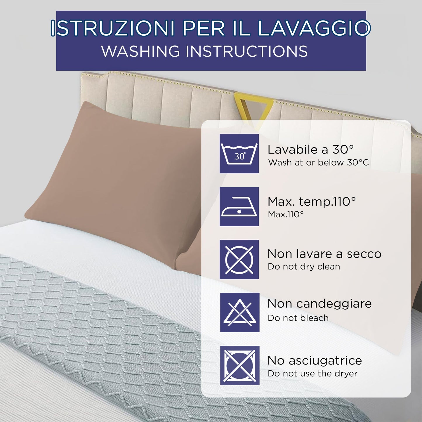 Coppia federe cuscini letto in cotone Copricuscini guanciale in tinta unita 7127