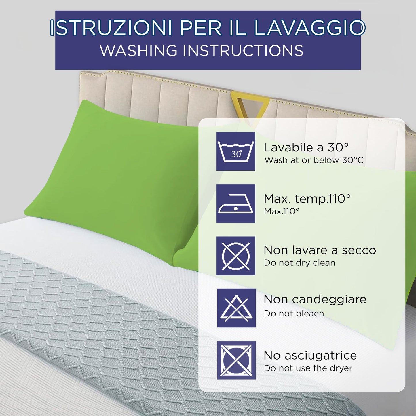 Coppia federe cuscini letto in cotone Copricuscini guanciale in tinta unita 7127