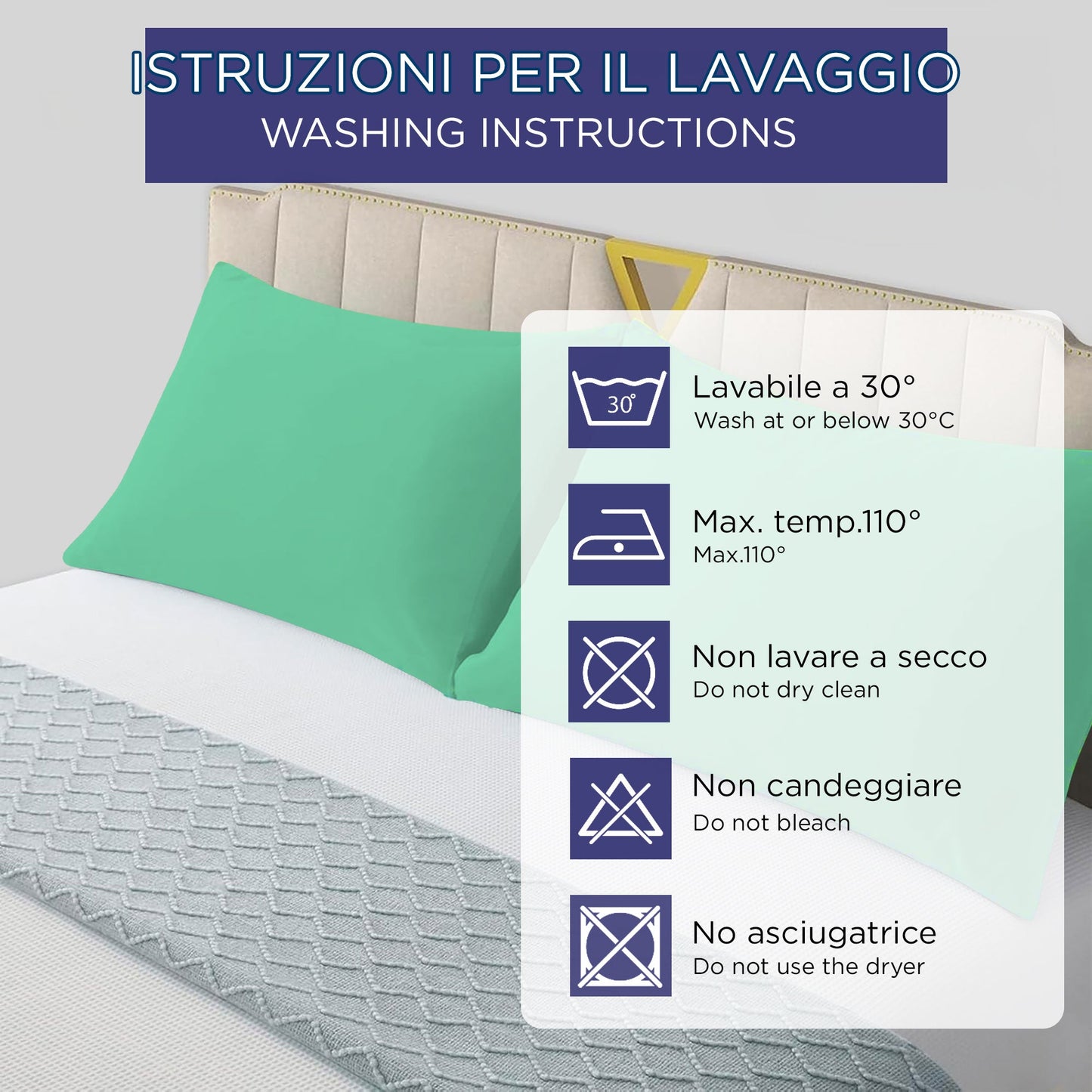 Coppia federe cuscini letto in cotone Copricuscini guanciale in tinta unita 7127