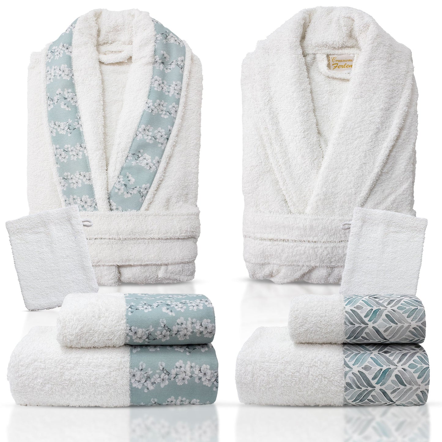 Completo bagno asciugamani accappatoi set uomo donna in spugna di cotone 7128