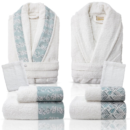 Completo bagno asciugamani accappatoi set uomo donna in spugna di cotone 7128