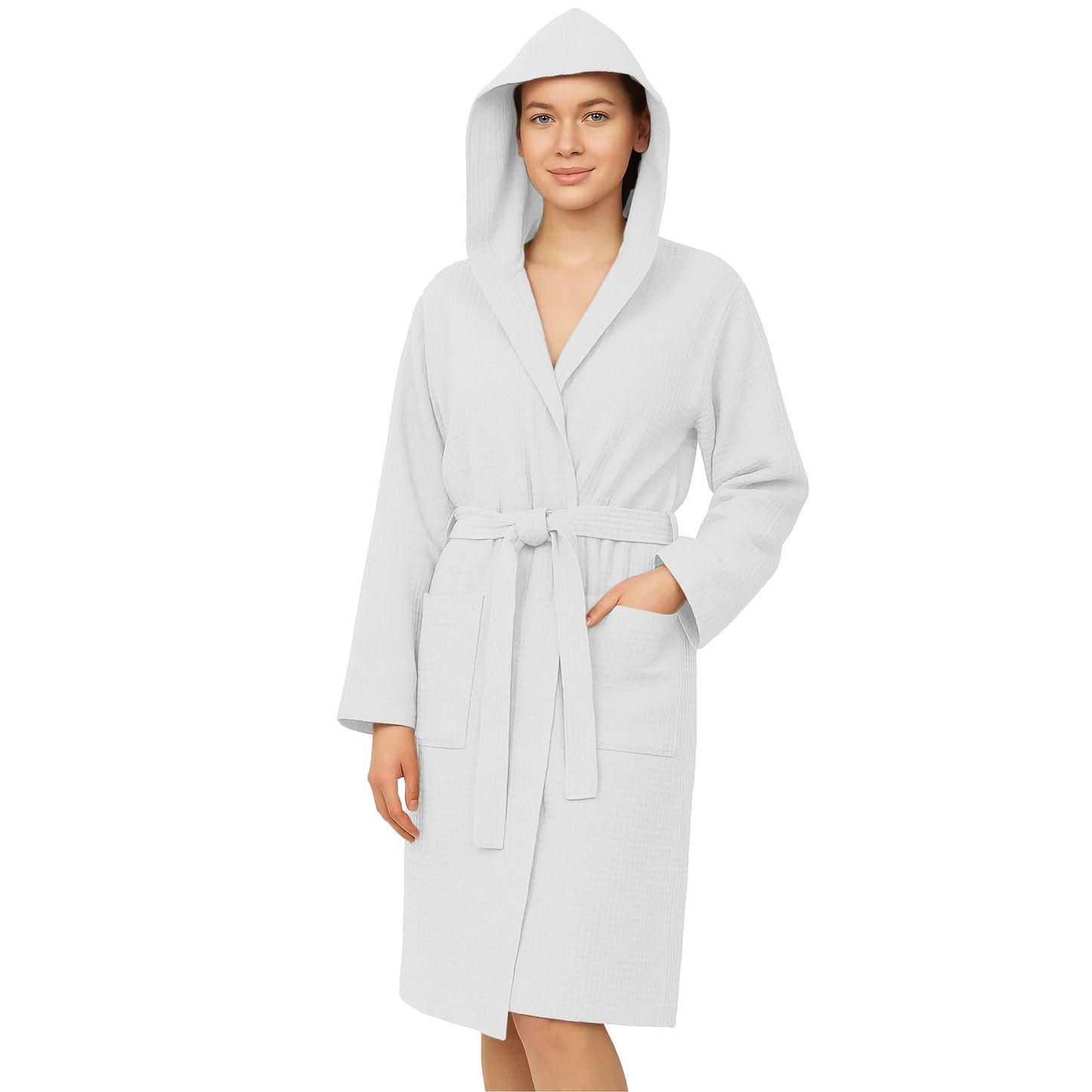 Accappatoio Nido d’Ape Unisex Uomo Donna leggero con Cappuccio e tasche 7130