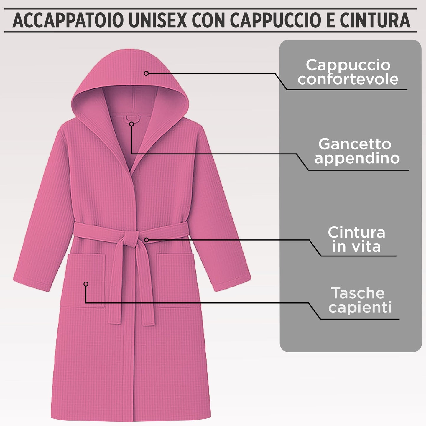 Accappatoio Nido d’Ape Unisex Uomo Donna leggero con Cappuccio e tasche 7130