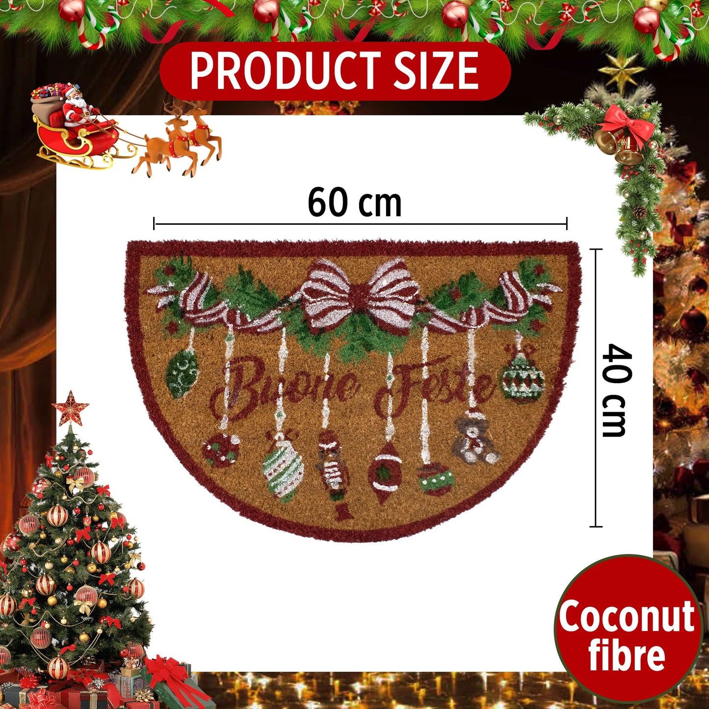 Tappeto zerbino natalizio in cocco stampato antiscivolo 40x60 cm Natale 7131
