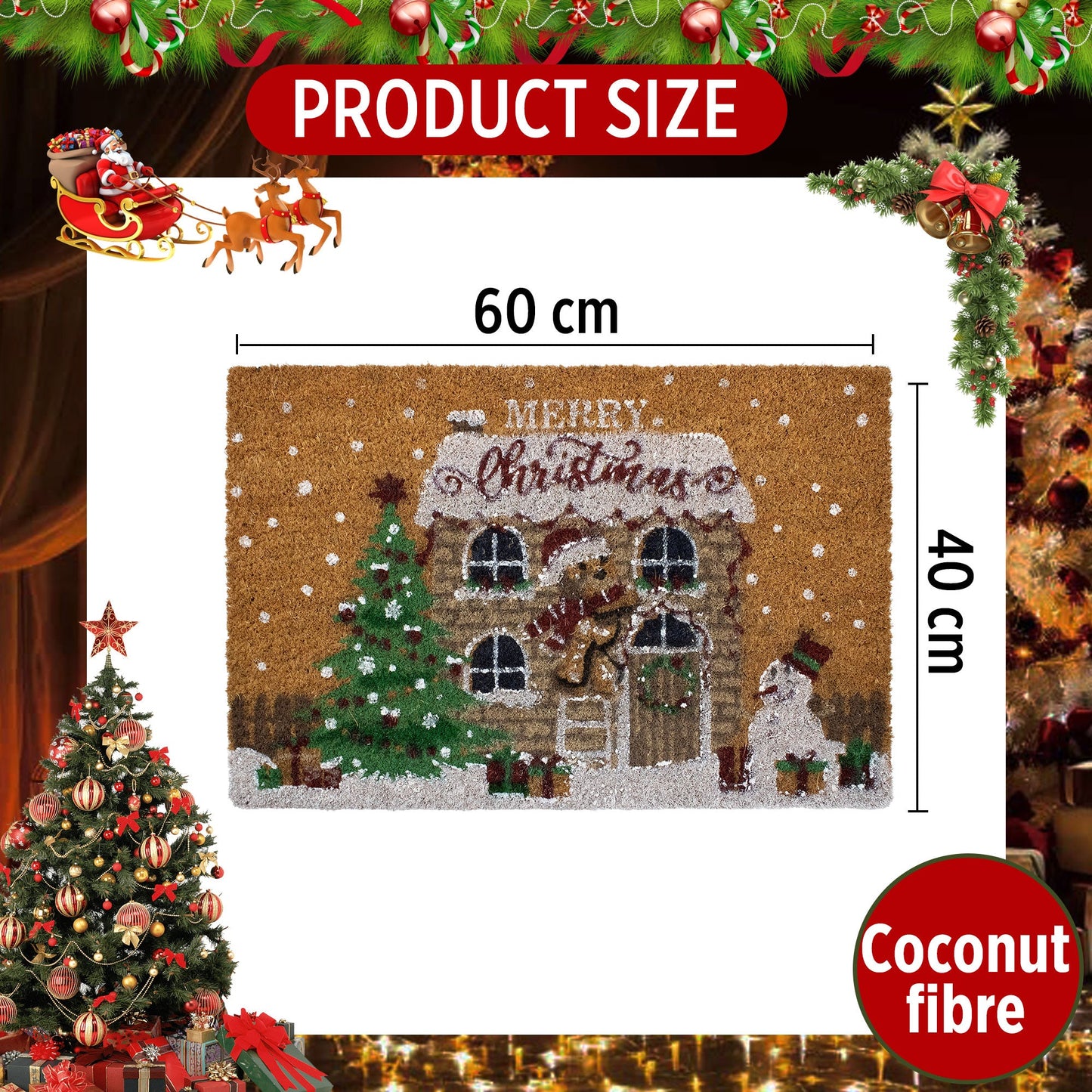 Tappeto zerbino natalizio in cocco stampato antiscivolo 40x60 cm Natale 7131
