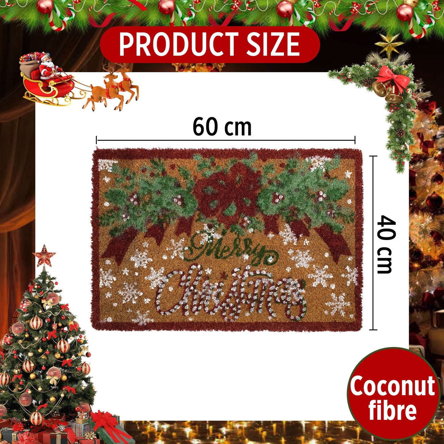 Tappeto zerbino natalizio in cocco stampato antiscivolo 40x60 cm Natale 7131