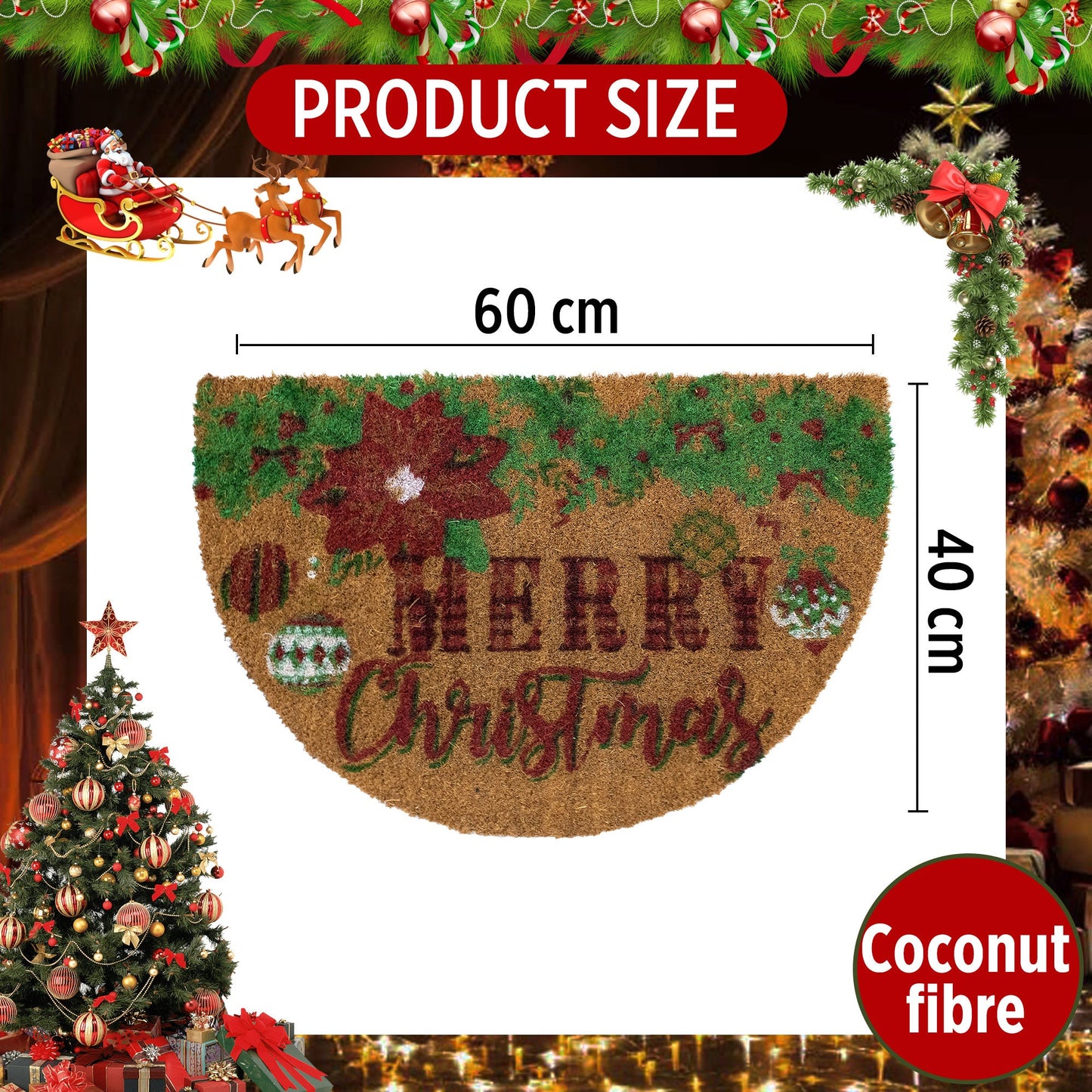 Tappeto zerbino natalizio in cocco stampato antiscivolo 40x60 cm Natale 7131