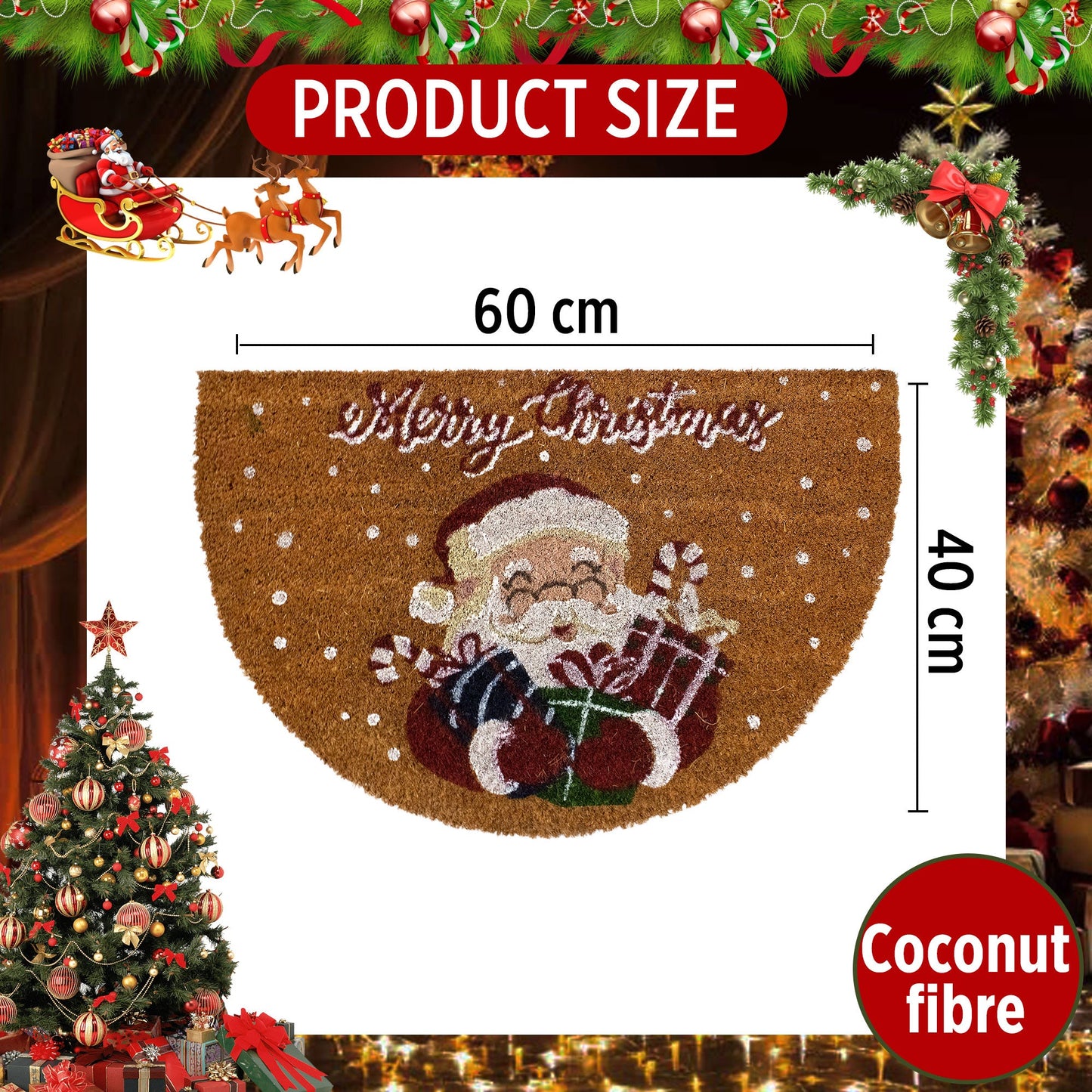 Tappeto zerbino natalizio in cocco stampato antiscivolo 40x60 cm Natale 7131