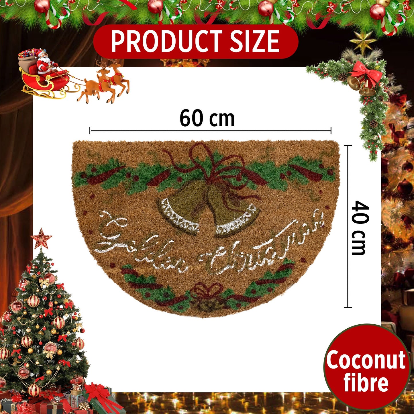 Tappeto zerbino natalizio in cocco stampato antiscivolo 40x60 cm Natale 7131