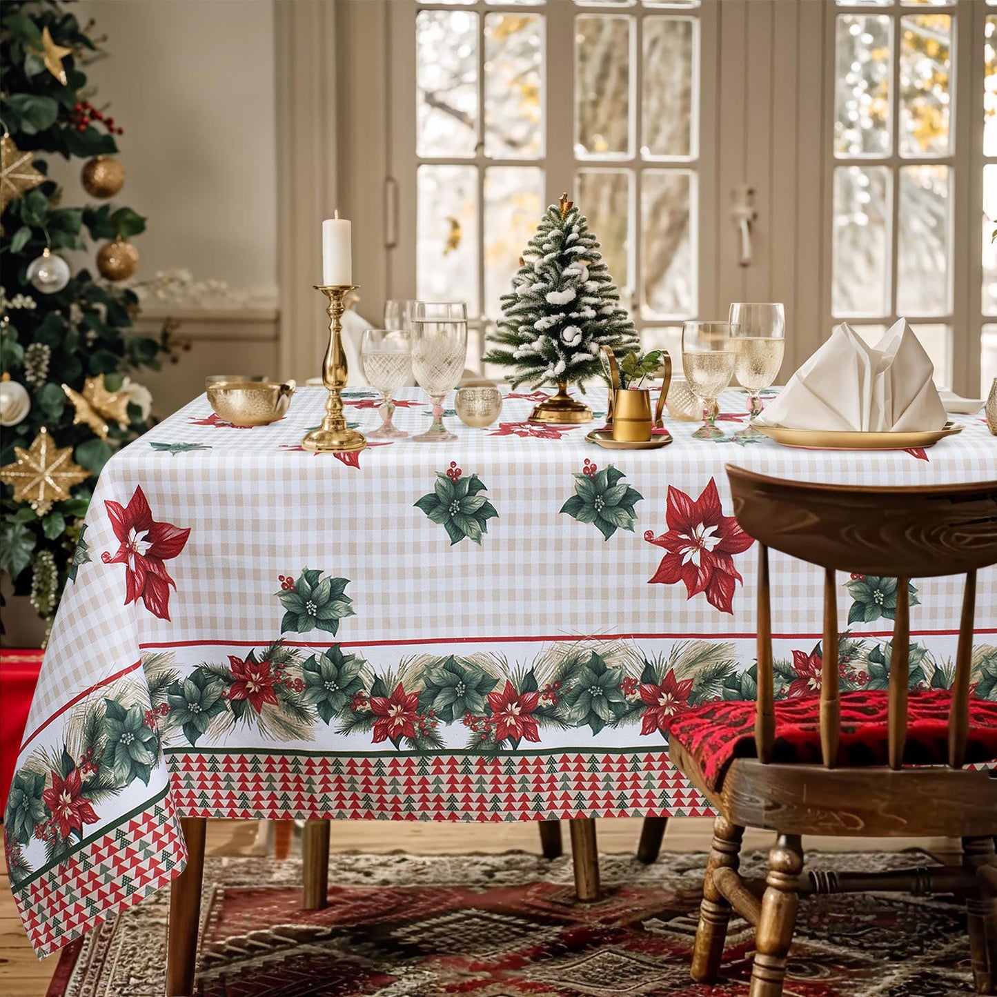 Tovaglia Natalizia in Rasatello Made in Italy Decoro Natale varie misure 7132