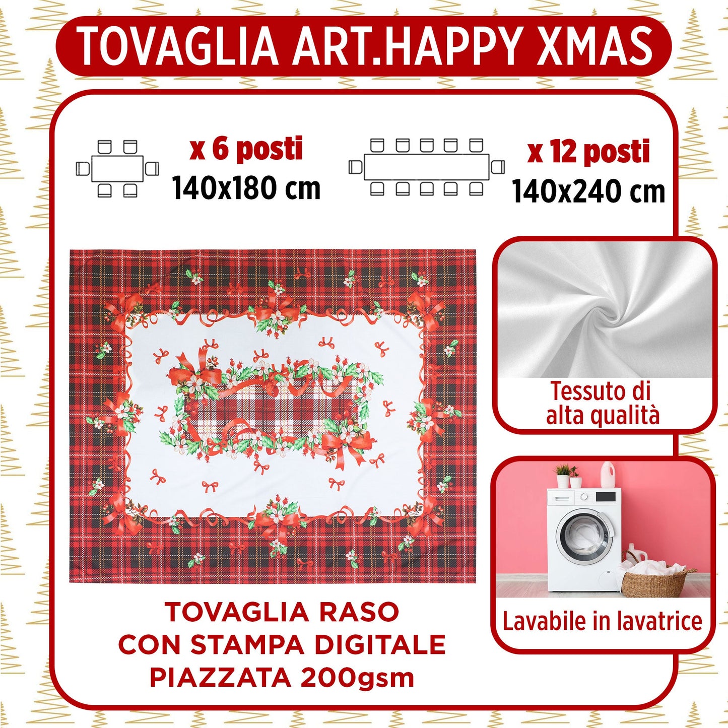 Tovaglia Natalizia stampa Digitale copritavolo Decoro Natale varie misure 7133