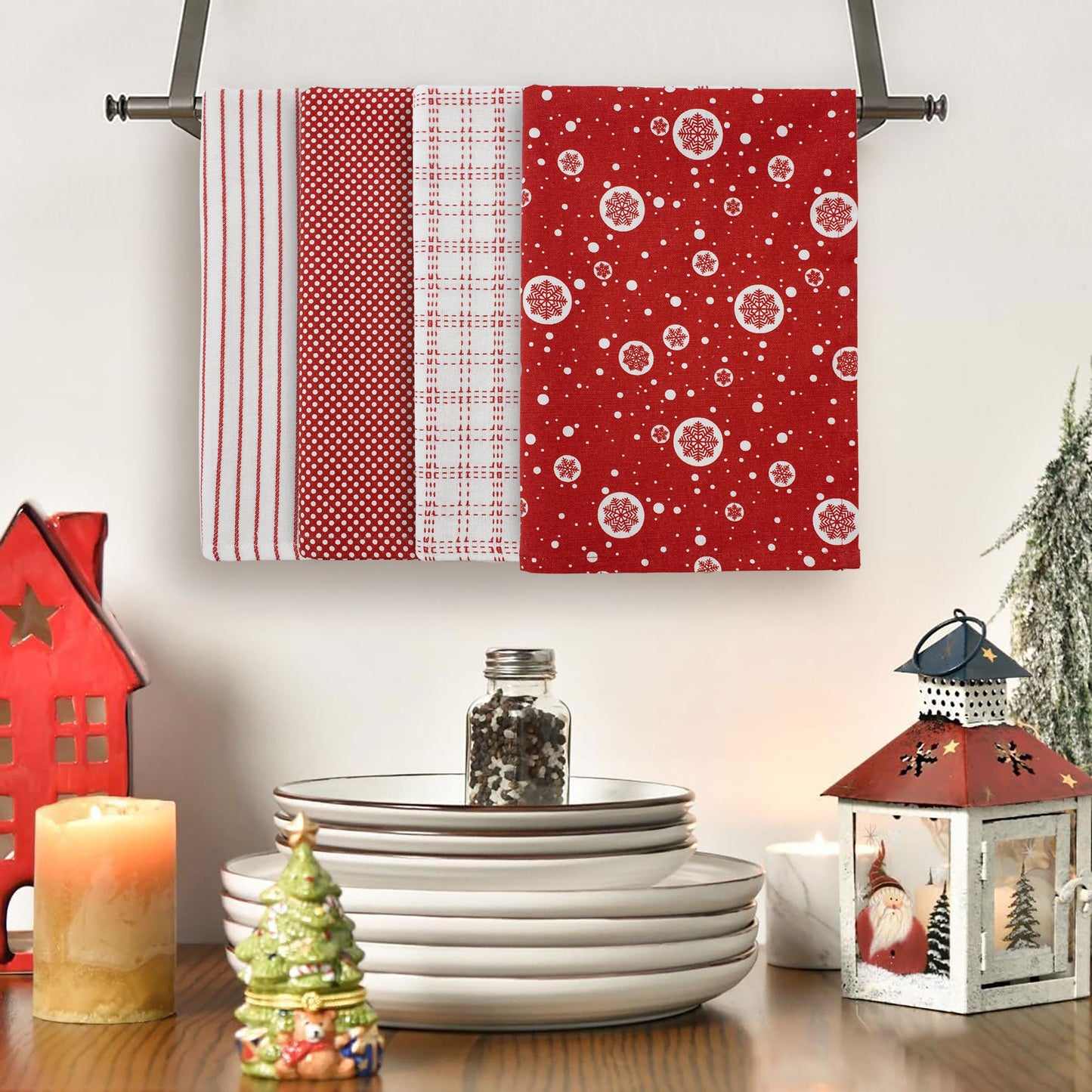 Set Strofinacci Natalizi Canovacci cotone 4 Pezzi Decoro Natale Idea Regalo 7134