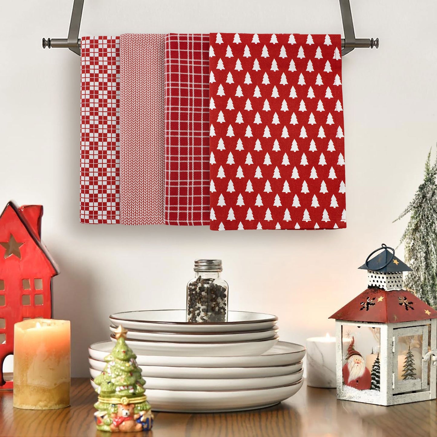 Set Strofinacci Natalizi Canovacci cotone 4 Pezzi Decoro Natale Idea Regalo 7134