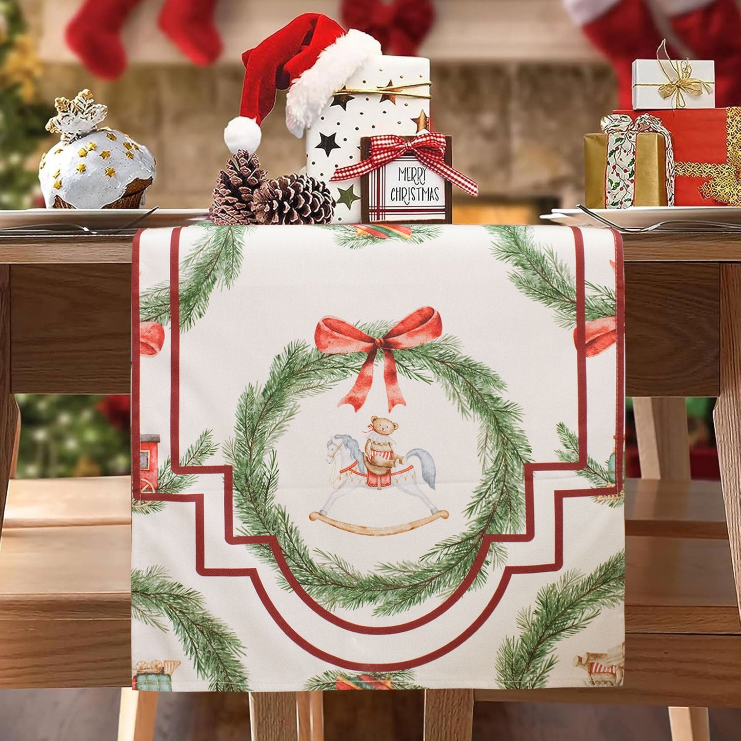 Runner natalizio da tavolo Cotone decorazioni Centrotavola Natale Dondolo 7144