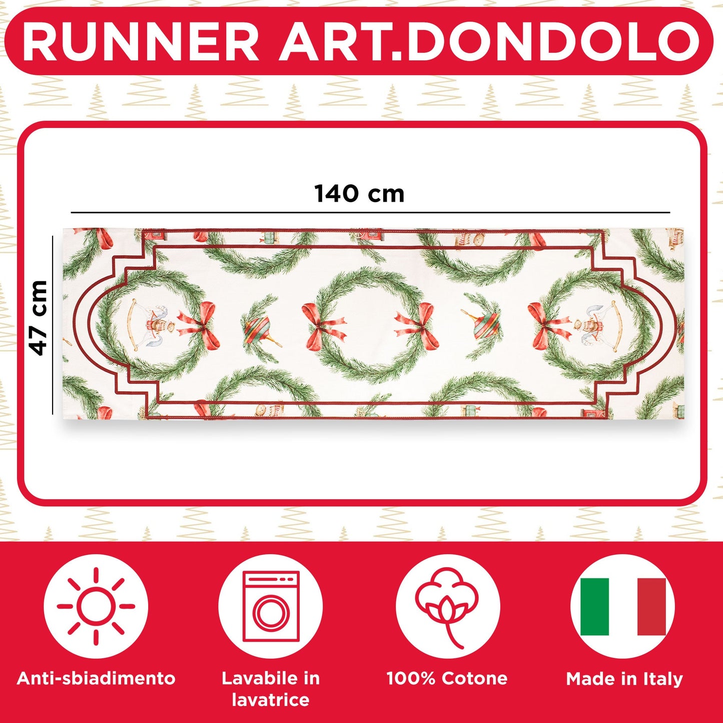 Runner natalizio da tavolo Cotone decorazioni Centrotavola Natale Dondolo 7144