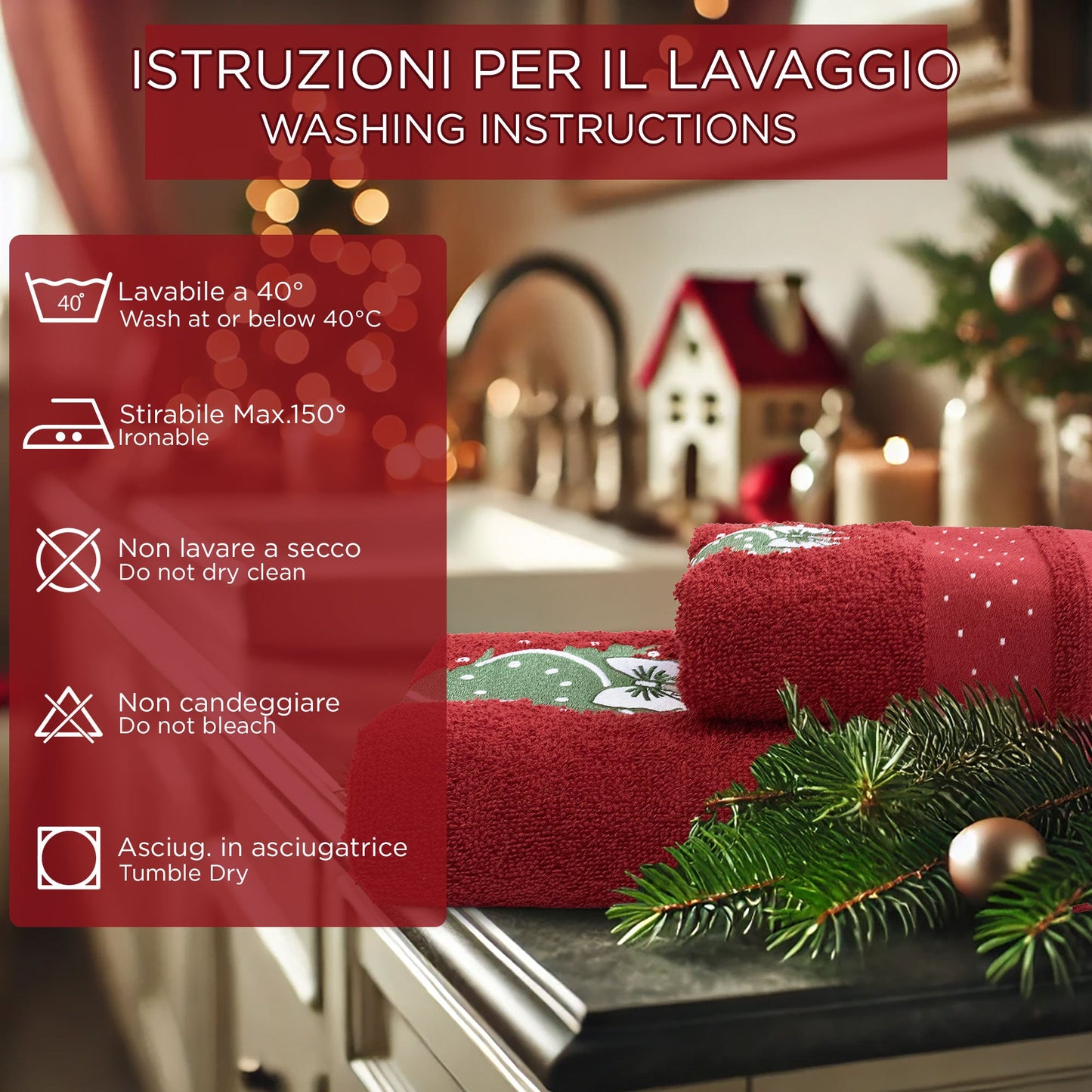 Asciugamani Natalizi Bagno set 1+1 in Spugna di Cotone Decoro Natale Abete 7148