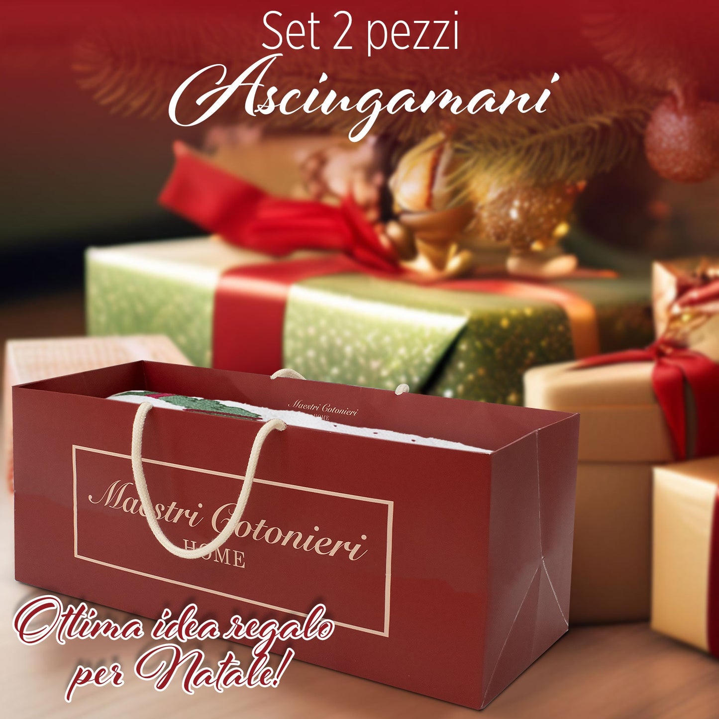 Asciugamani Natalizi Bagno set 1+1 in Spugna Cotone Decoro Ghirlanda Natale 7149