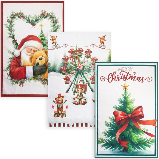 Set Strofinacci natalizi 3pz Canovacci Babbo Natale in cotone Decoro cucina 7150