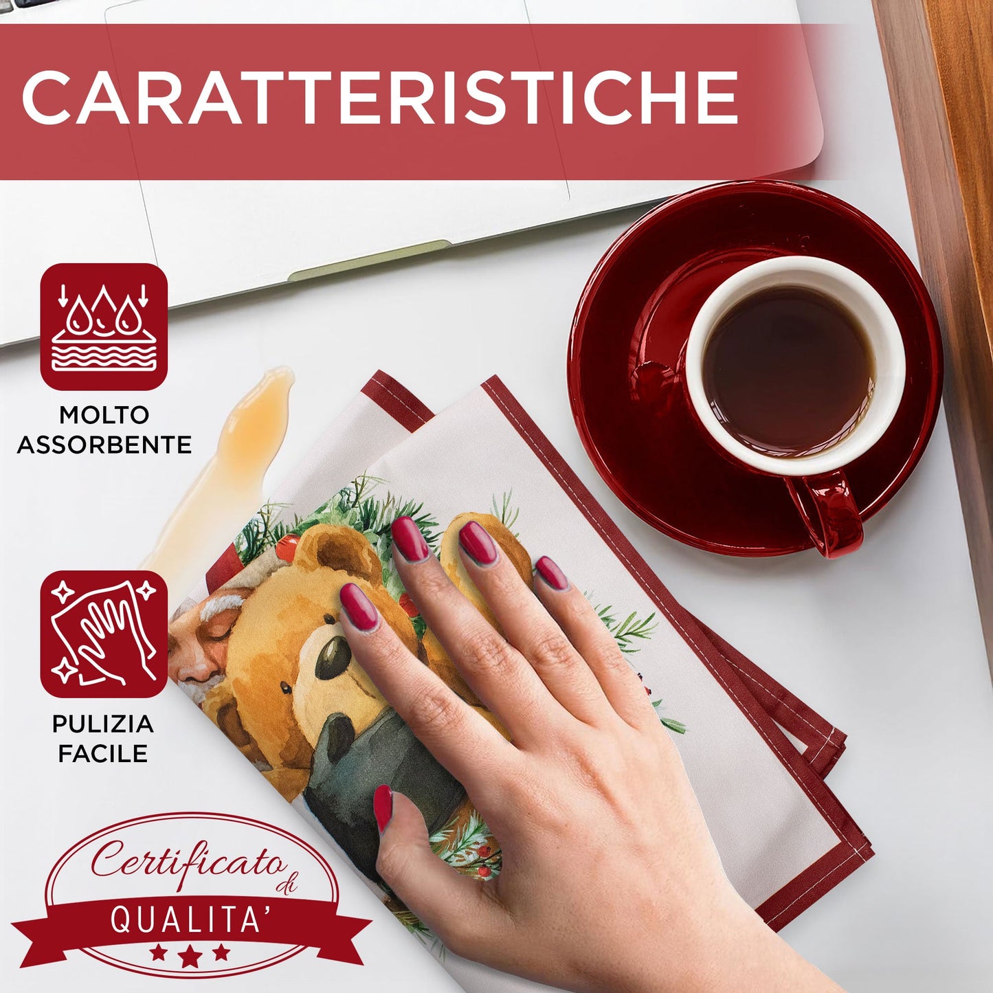 Set Strofinacci natalizi 3pz Canovacci Babbo Natale in cotone Decoro cucina 7150