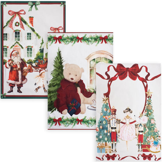 Set Strofinacci natalizi 3pz Canovacci Natale in cotone Decoro Ballerina 7151
