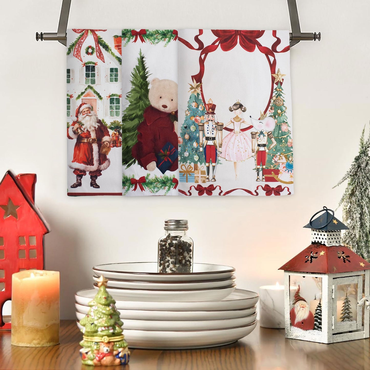 Set Strofinacci natalizi 3pz Canovacci Natale in cotone Decoro Ballerina 7151