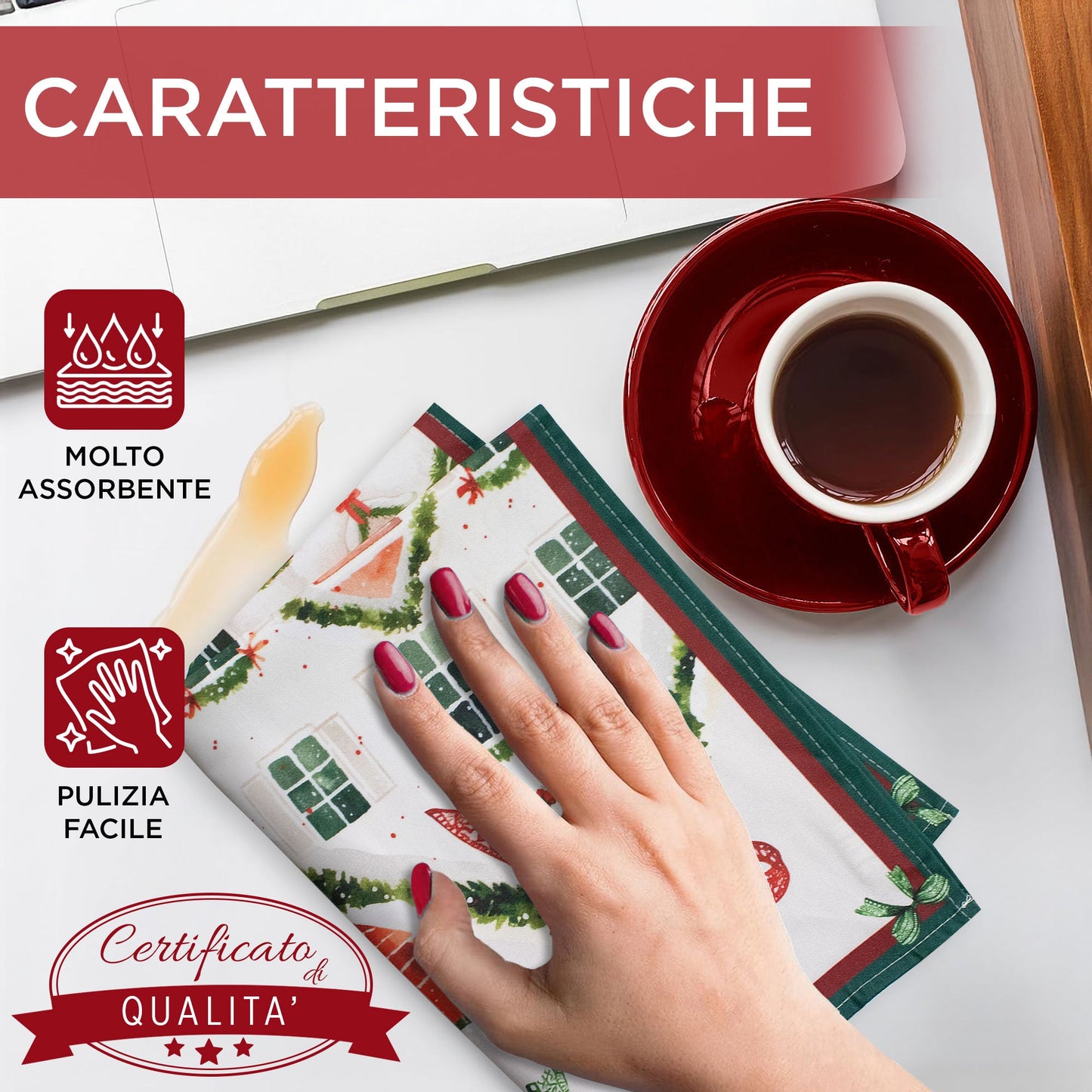 Set Strofinacci natalizi 3pz Canovacci Natale in cotone Decoro Ballerina 7151