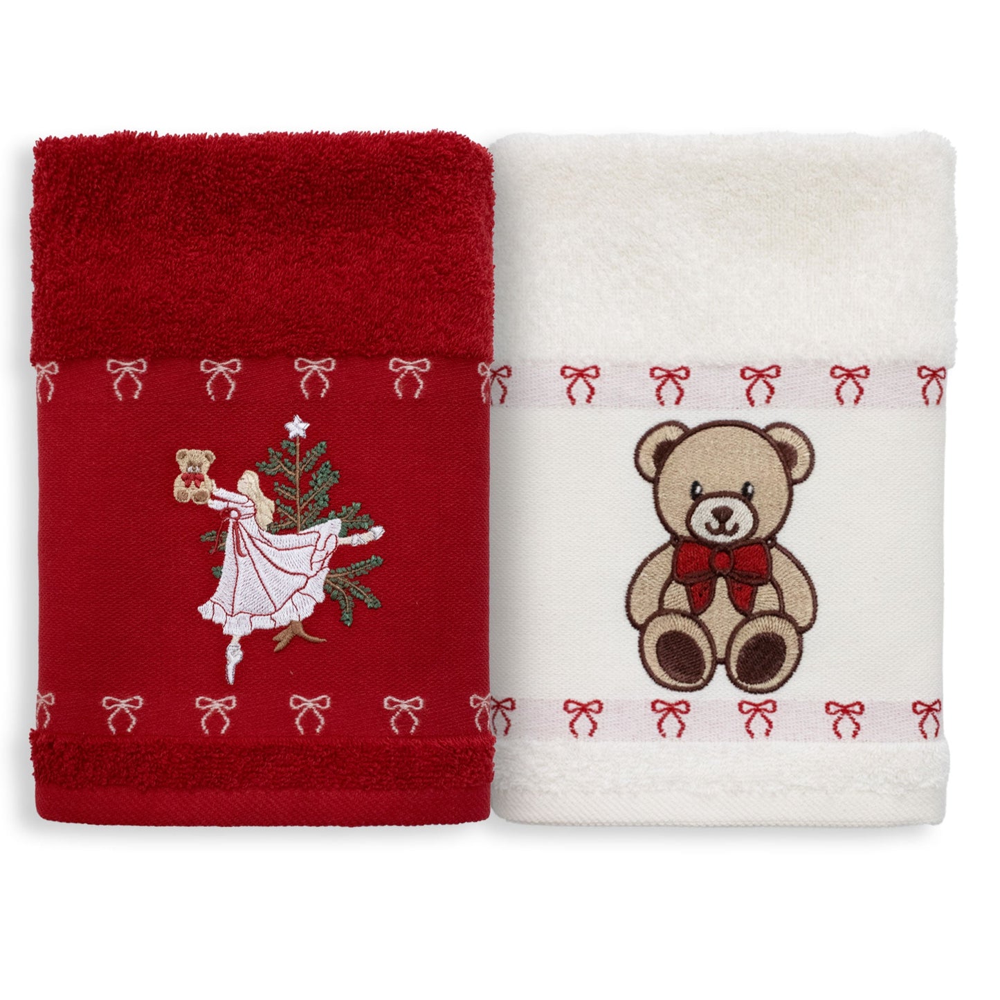 Set Strofinacci natalizi 2pz Canovacci Natale in spugna cotone ricamati 7152