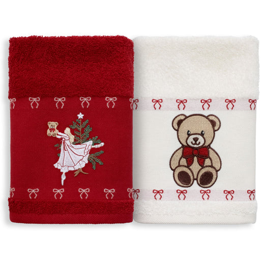 Set Strofinacci natalizi 2pz Canovacci Natale in spugna cotone ricamati 7152