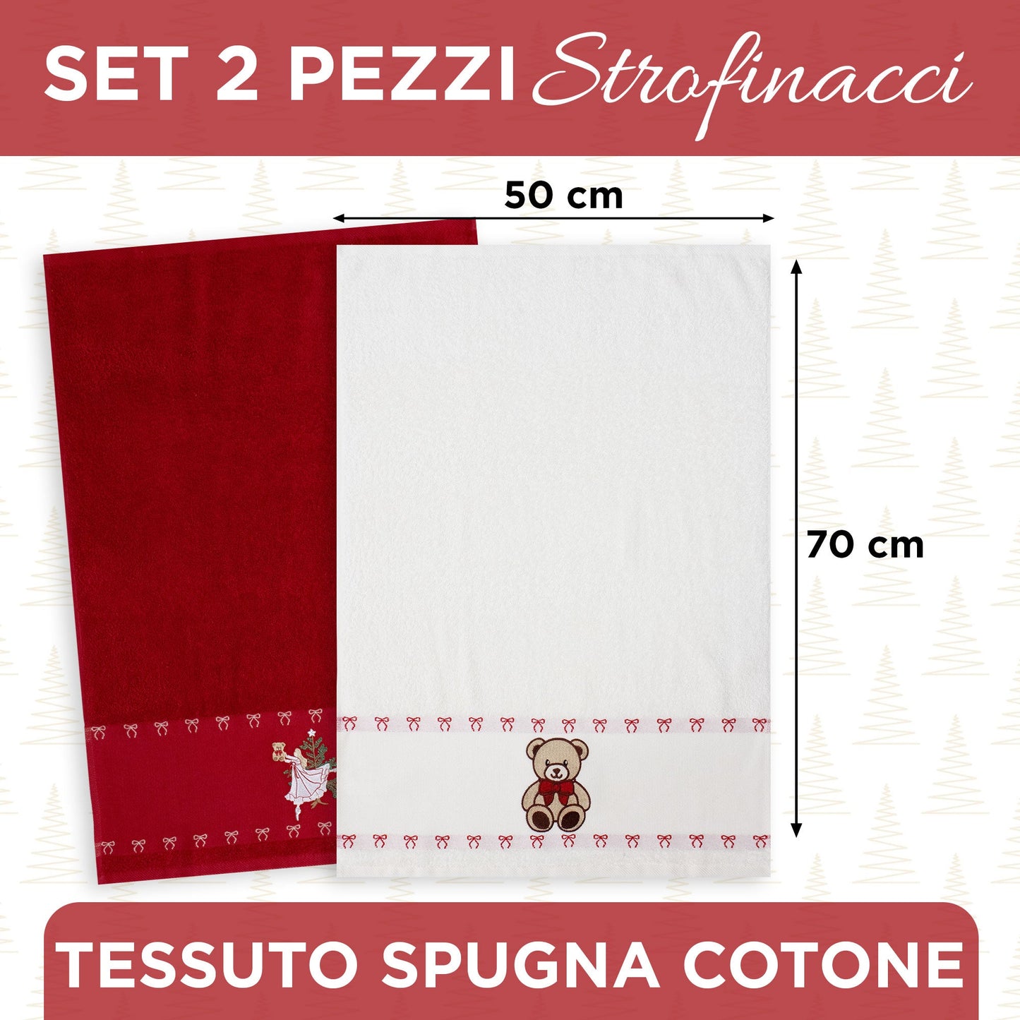 Set Strofinacci natalizi 2pz Canovacci Natale in spugna cotone ricamati 7152