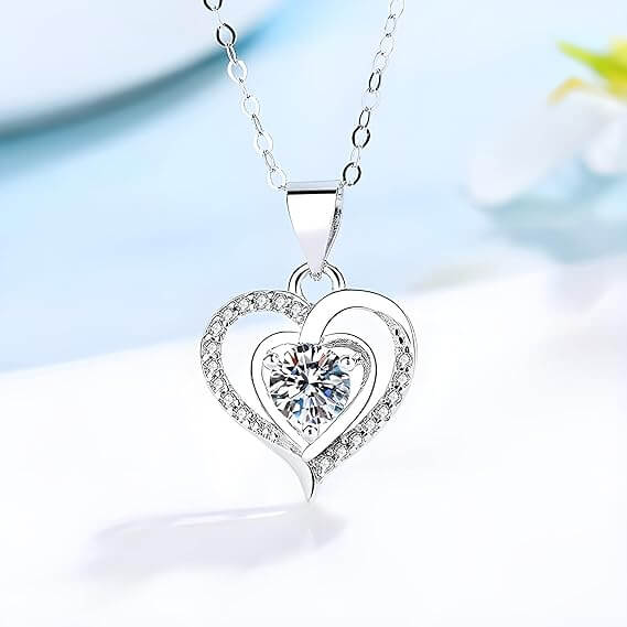 Collana Donna Cuore con Pietra Bianca - Argento Sterling 925