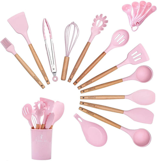 Set di utensili da cucina utensili da cucina da 12 pezzi set di utensili da cucina con portautensili rosa