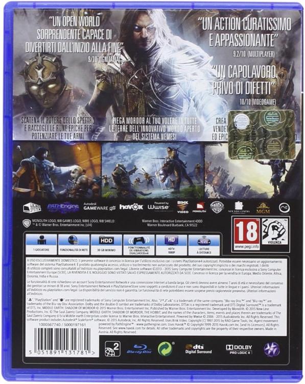 Middle-earth Shadow Of Mordor - Shadow Of Mordor PS4 Italian Hits Game