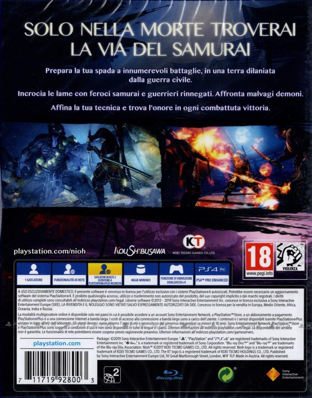 Nioh PS4 Italian Game PlayStation 4 PS-Hits It New Sealed Ninja Gaiden