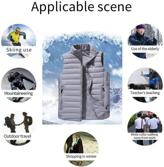 Gilet Riscaldante USB con Pad Riscaldanti Incorporati Grigio- Ideale per Attività Invernali come Caccia, Campeggio, Escursionismo, Sci