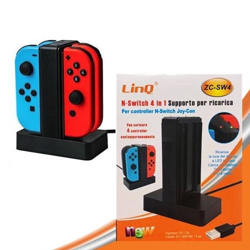 Linq - Caricatore Per Joy Controller Nintendo Switch Dock Stazione Ricarica 4In1