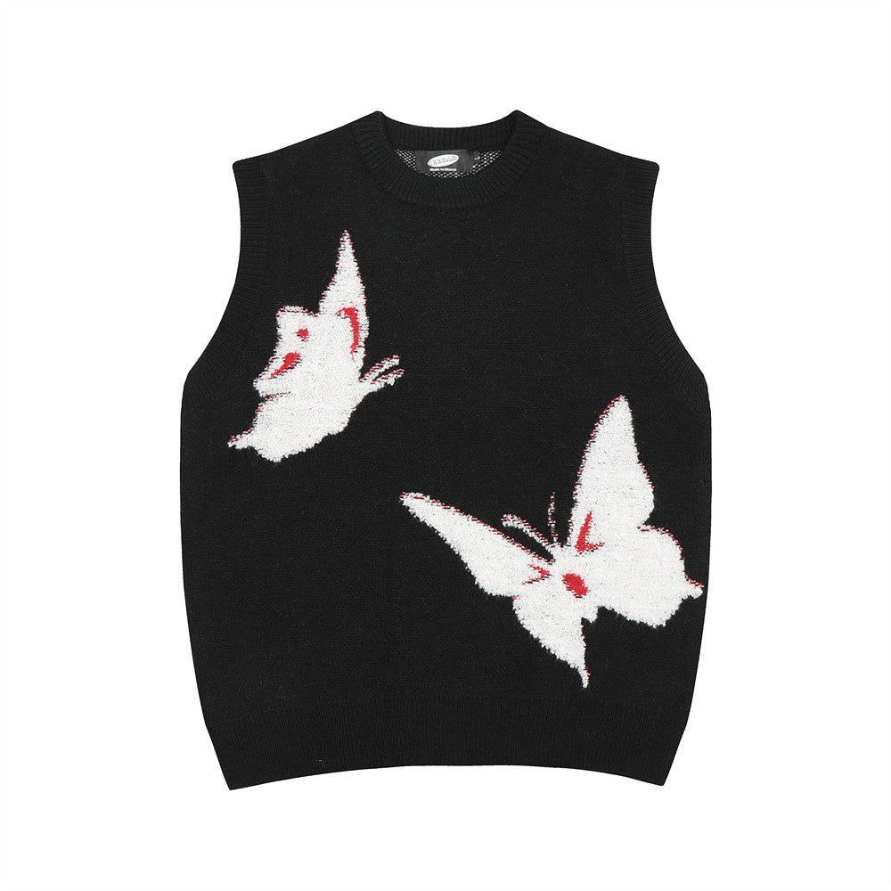 Butterfly Round Neck Sweater Vest Men's Casual