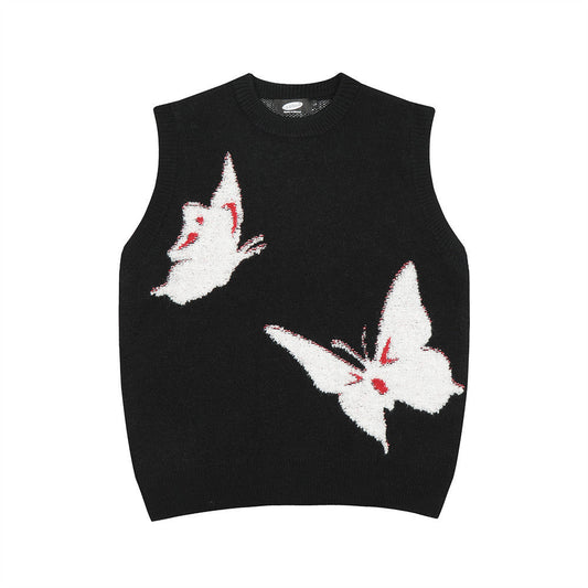 Butterfly Round Neck Sweater Vest Men's Casual