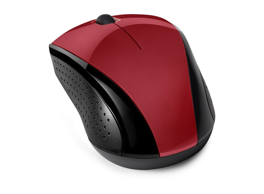 Wireless mouse with red and black ergonomic USB adapter