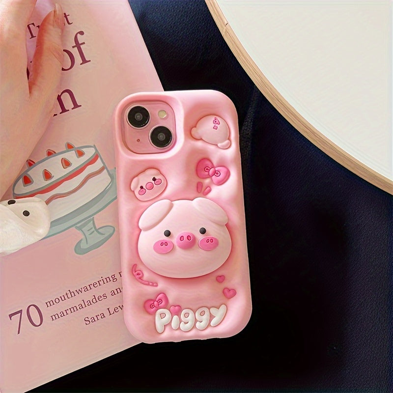 Cartoon Pig Silicone Phone Case with Stand for Apple, Cute 3D Piggy Design, Soft Protective Cover with Pop-Out Holder - Compatible with iPhone Models